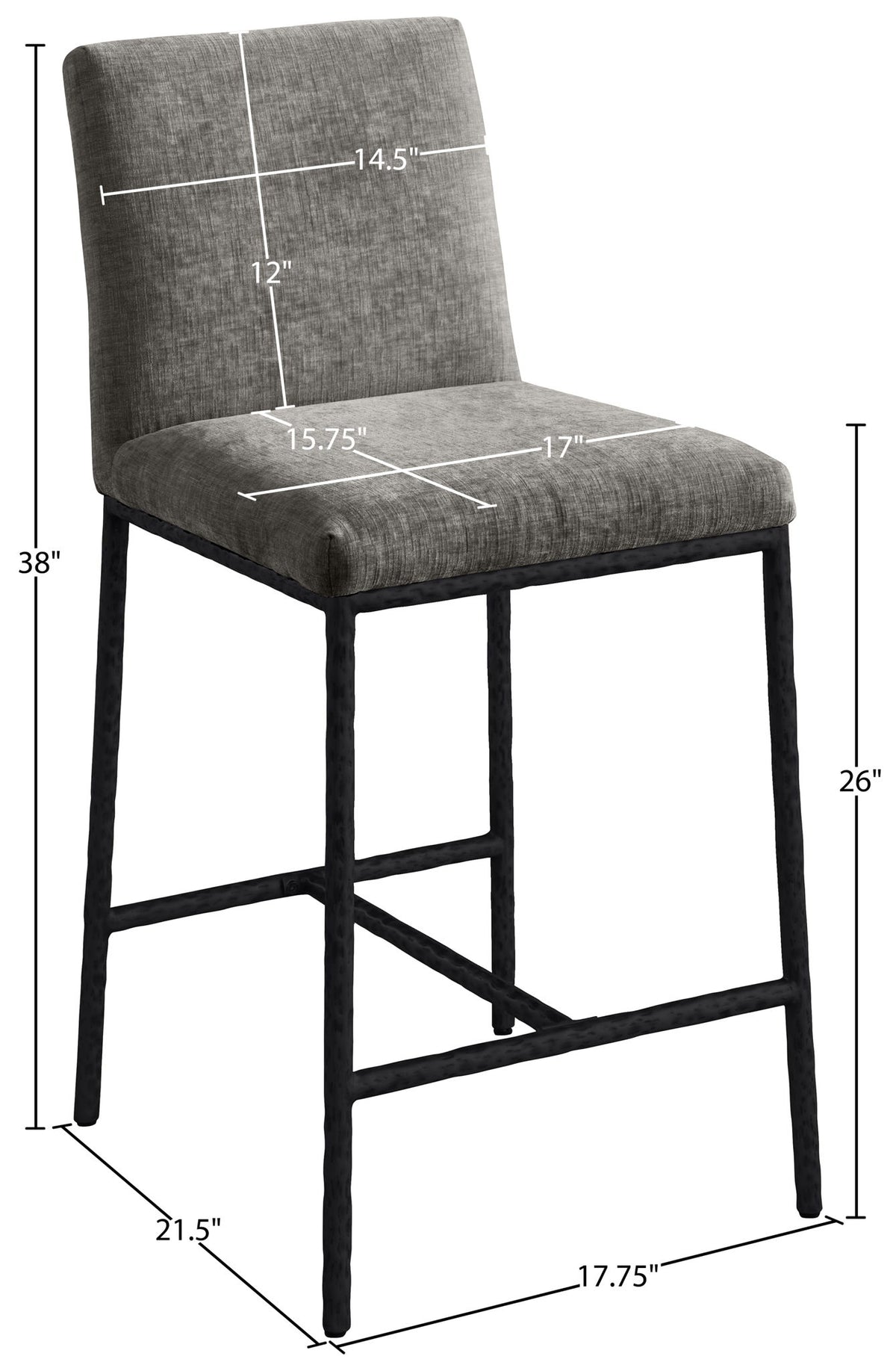 Reeves - Chenille Fabric Upholstered Counter Stool (Set of 2) - Black Base