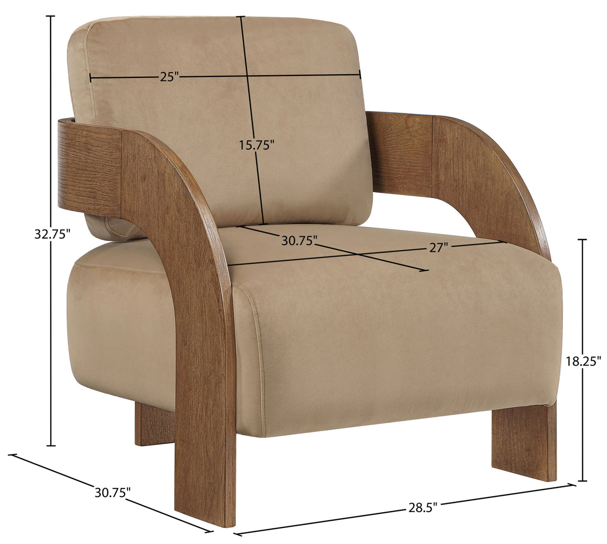 Cedra - Velvet Performance Fabric Upholstered Accent Chair - Brown Frame