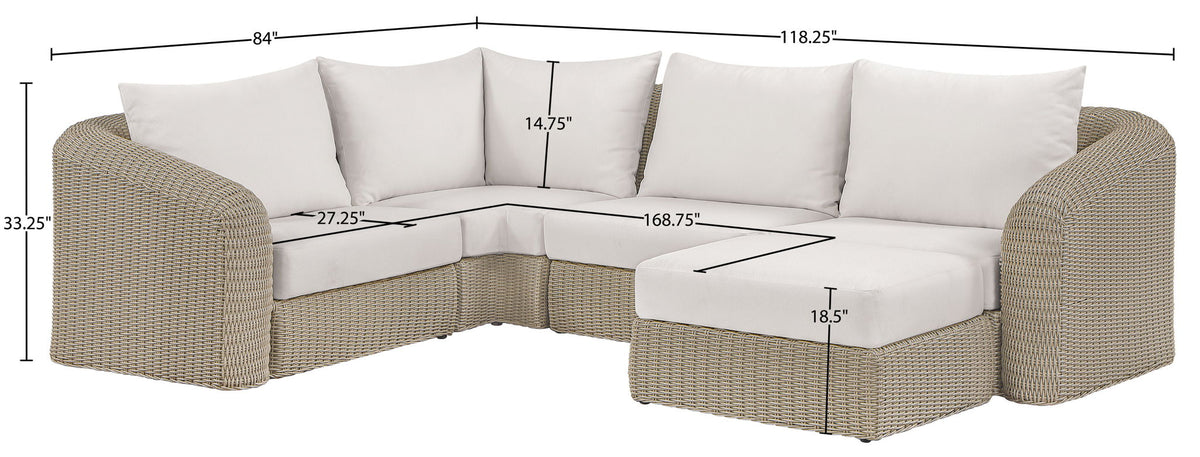 Seacrest - 123.25" Olefin Water Resistant And Wicker 5 Piece Outdoor Patio Modular Sectional