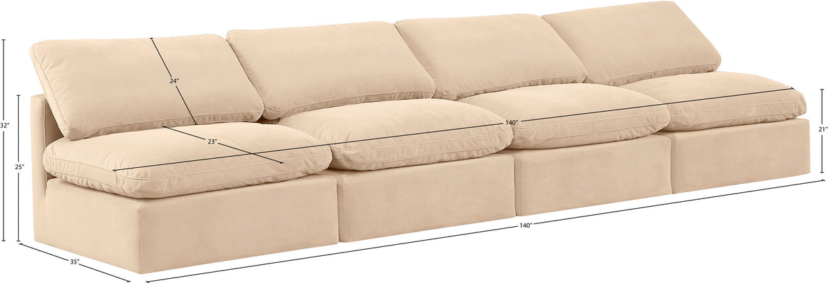 Indulge - Velvet 4 Seat Modular Armless Sofa