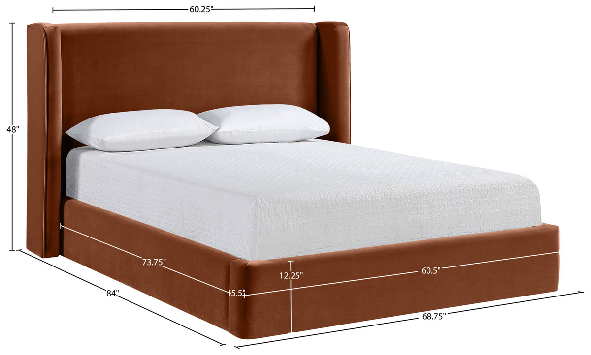 Kendall - Velvet Upholstered Bed - Cognac