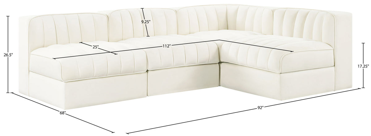 Rummi - Armless Velvet Performance Fabric Upholstered 4 Piece Modular Sectional