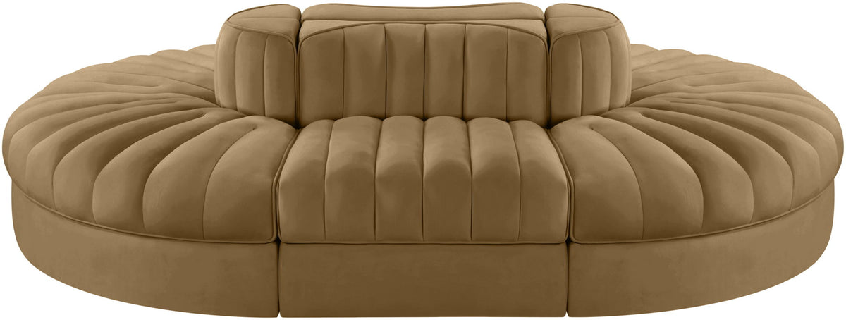 Rummi - Oval Velvet Performance Fabric Upholstered 6 Piece Modular Sectional