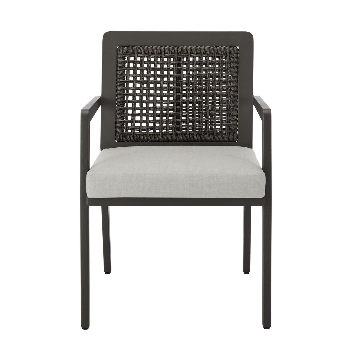 Avila - Outdoor Dining Chair With Woven Rattan Back Aluminum Frame And Cushion (Set of 2) - Dark Bronze / Silver Ash