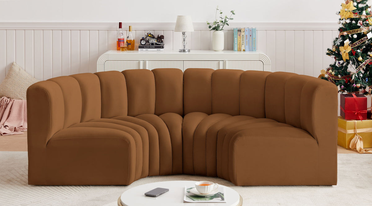 Arc - Velvet 4 Piece U-Shaped Modular Sofa - Saddle