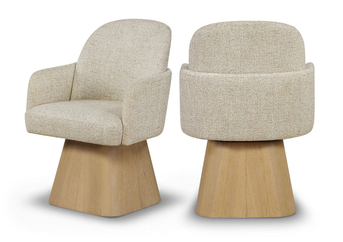 Marlowe - Linen Textured Fabric Upholstered Swivel Dining Arm Chair - Stained Natural