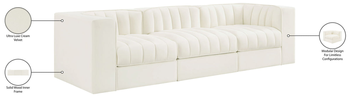 Rummi - Velvet Performance Fabric Upholstered 3 Piece Modular Sofa