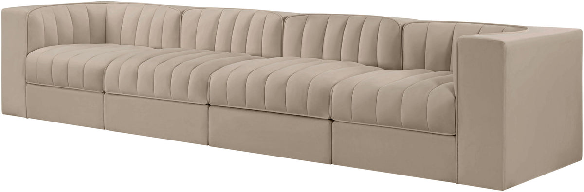 Rummi - Velvet Performance Fabric Upholstered 4 Piece Modular Sofa