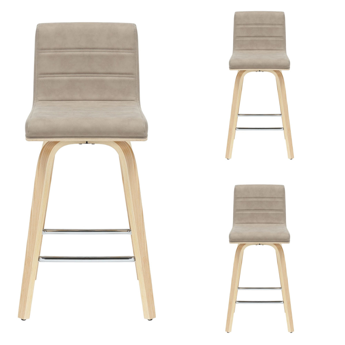 Vienna - 35.5" Swivel Counter Height Square Back Wood Bar Stool With Faux Leather Seat