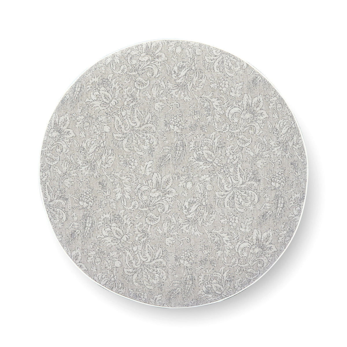 Tassy - Floral Tasseled Round Ottoman - Neutral