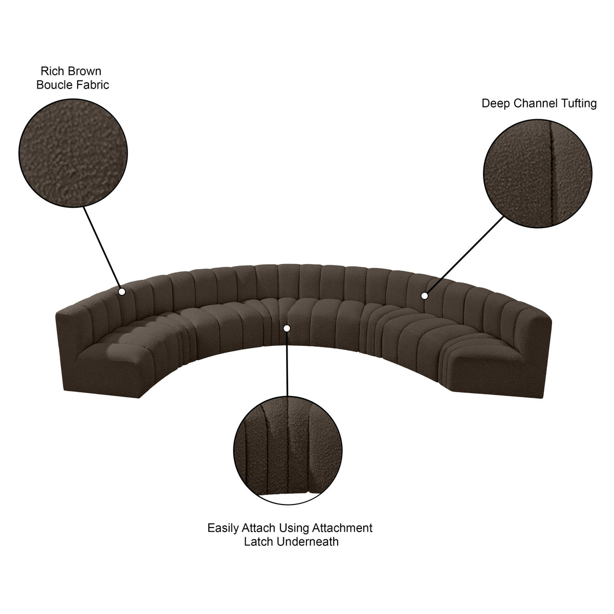 Arc - Boucle Fabric 8 Piece U-Shaped Modular Sofa
