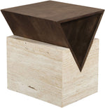 Opus - Travertine And Mango Wood End Table - Brown / Beige