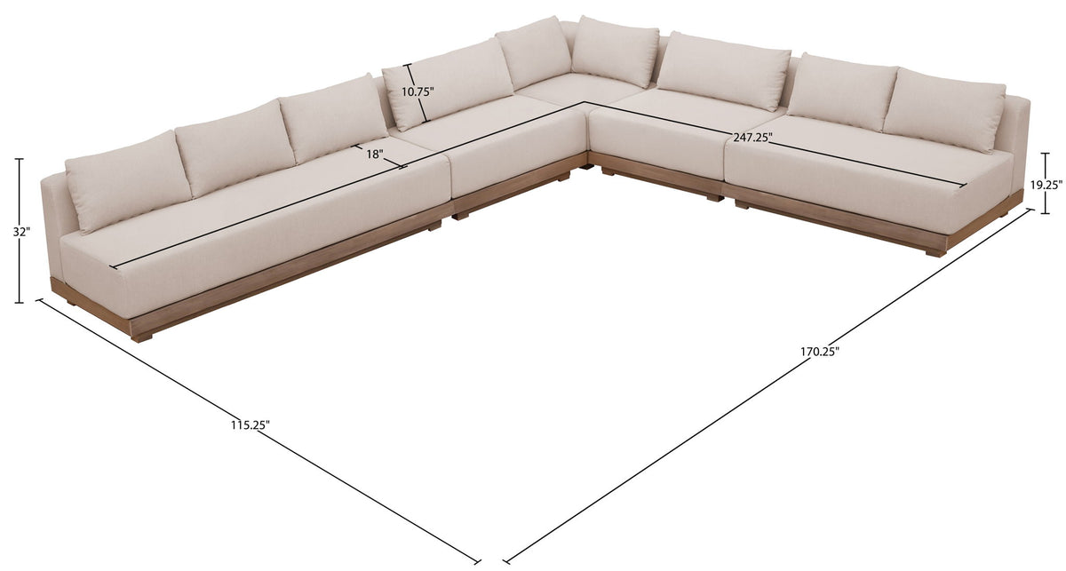 Solace - Olefin 5 Piece Outdoor Patio Modular Sectional