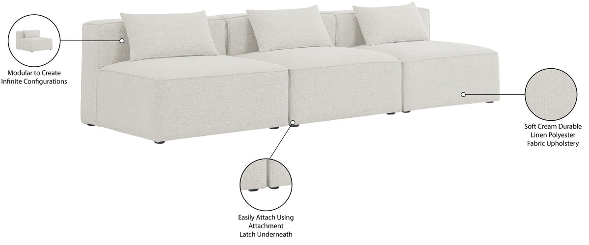 Cube - Linen Modular 3 Seat Armless Sofa