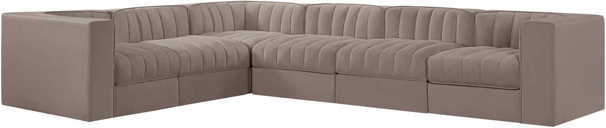 Rummi - Velvet Performance Fabric Upholstered 6 Piece Modular Sectional (With 3 Corner Chairs)
