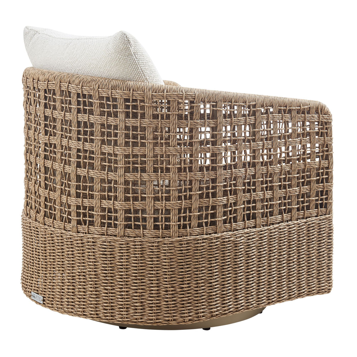 Driftbay - Metal Outdoor Swivel Lounge Chair With Cushions - Boucle White / Natural