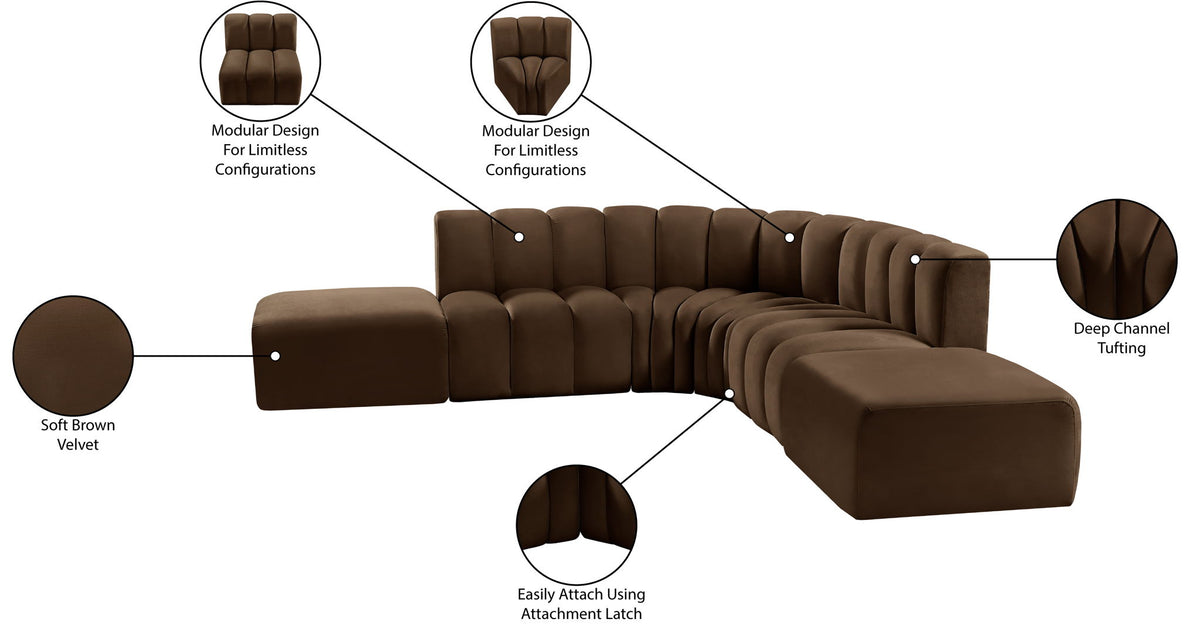 Arc - Velvet 6 Piece Corner Modular Sofa