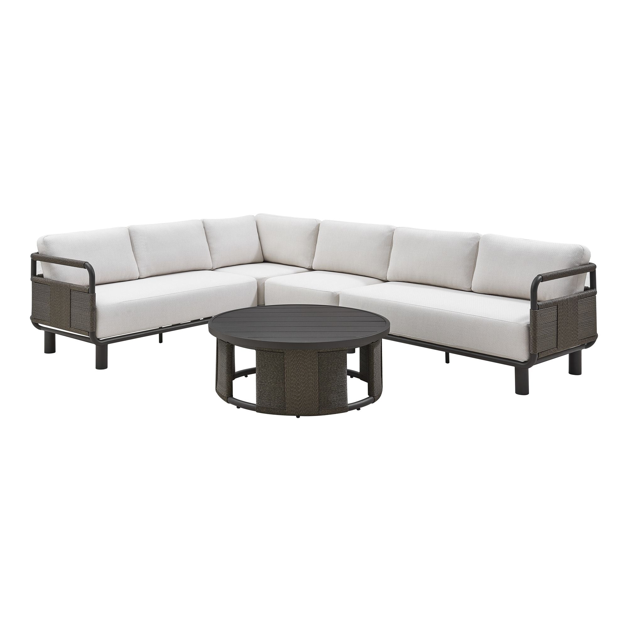Brampton - 2-Piece Powder Coated Metal Outdoor Conversation Set With Cushions - Gray / Off White