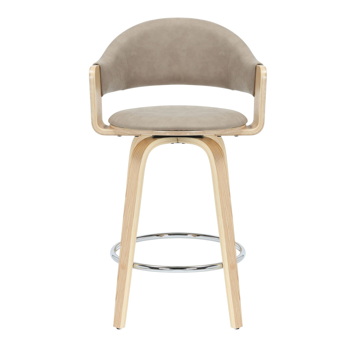 Daxton - Swivel Counter Height Round Back Wood Bar Stool With Faux Leather Seat