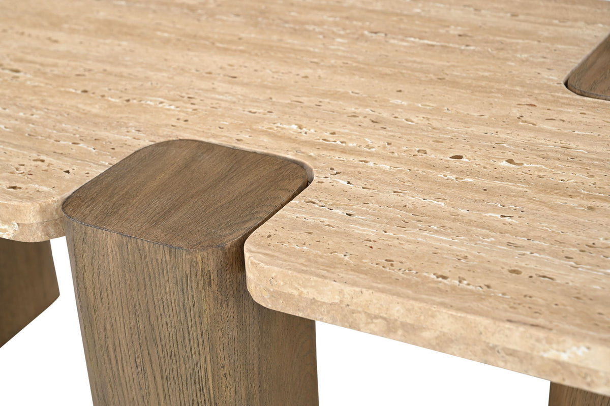 Ravenna - Genuine Fabric Travertine And Oak Wood Table