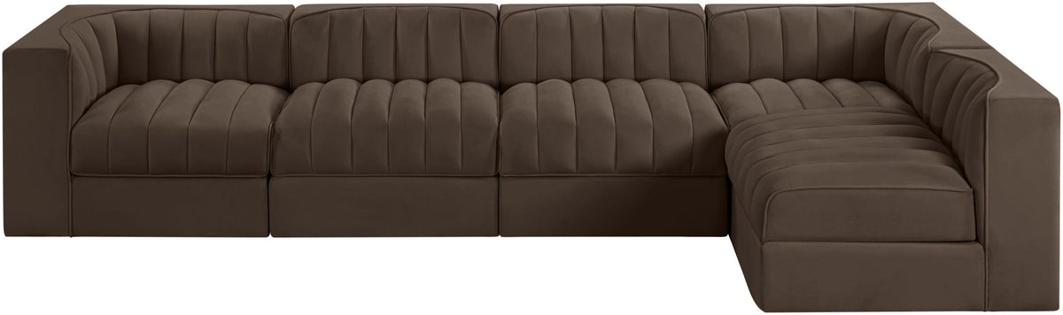 Rummi - Velvet Performance Fabric Upholstered 5 Piece Modular Sectional, L-Shaped (Right)