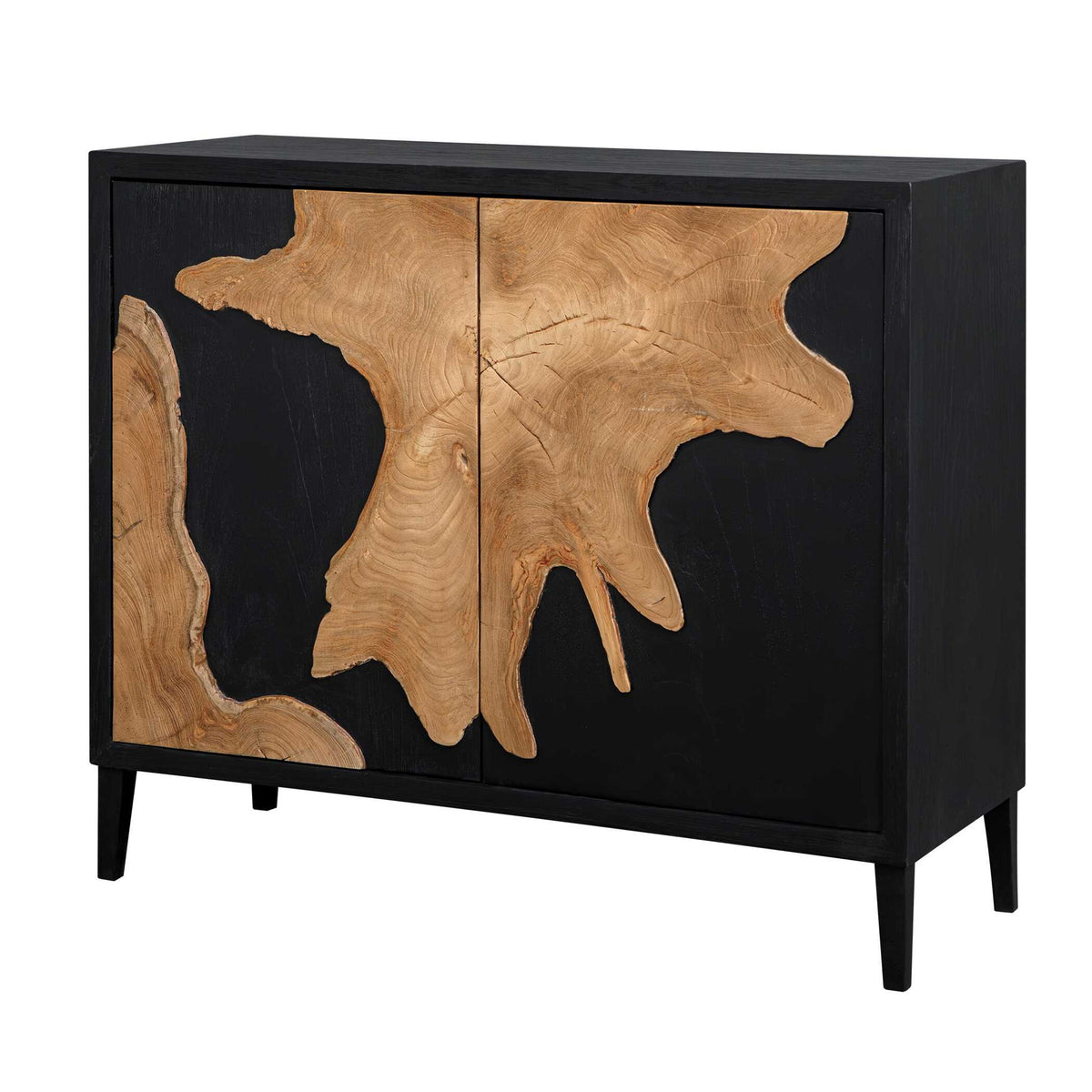 Andrei - Teak Root 2 Door Cabinet - Black / Woodtone