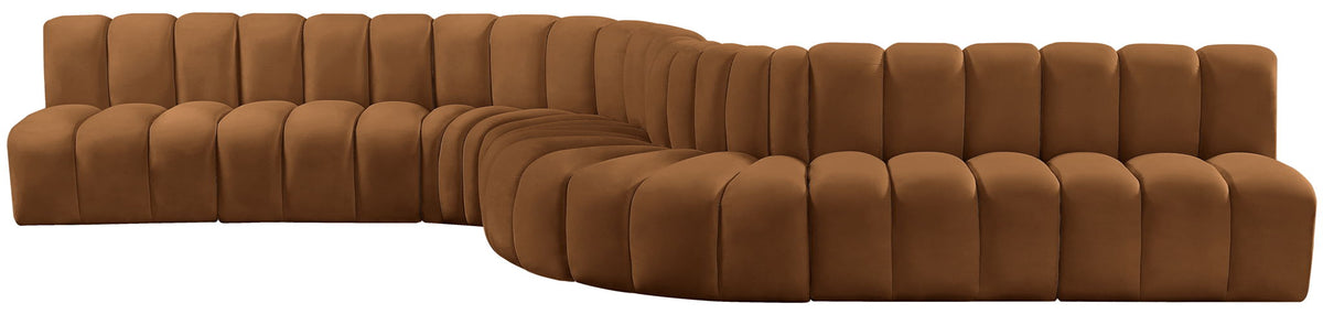 Arc - Velvet 8 Piece Curved Modular Sofa - Saddle