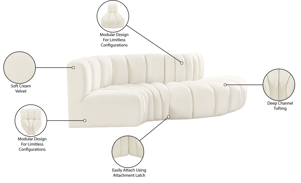 Arc - Velvet 4 Piece L-Shaped Modular Sofa