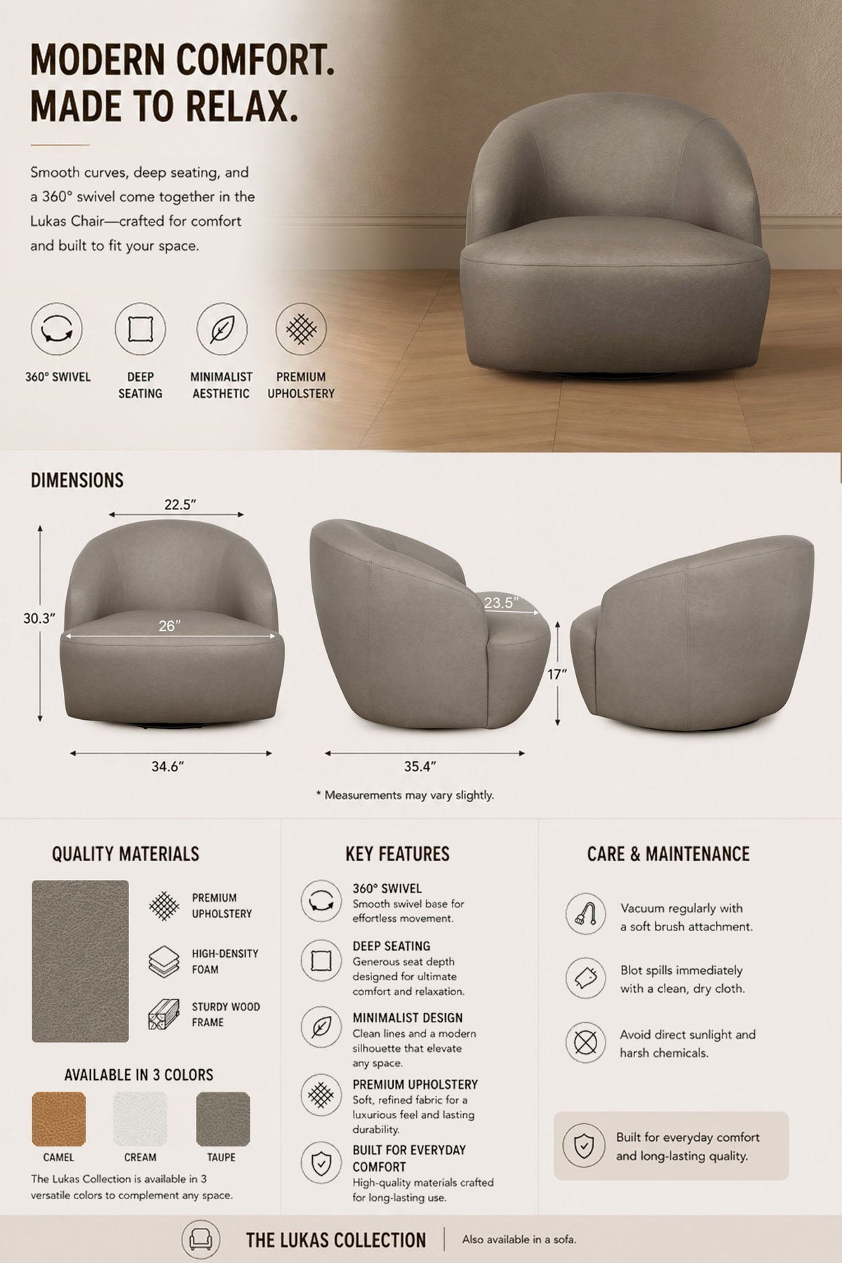 Manhattan Lukas - Upholstered Swivel Accent Chair
