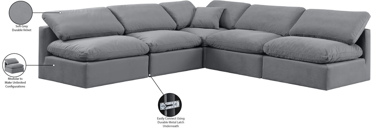 Indulge - Velvet 5 Piece Modular Corner Armless Sectional