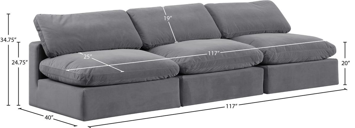 Comfy - Velvet Modular Armless Sofa 3 Seats