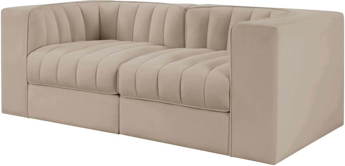 Rummi - Velvet Performance Fabric Upholstered 2 Piece Modular Loveseat