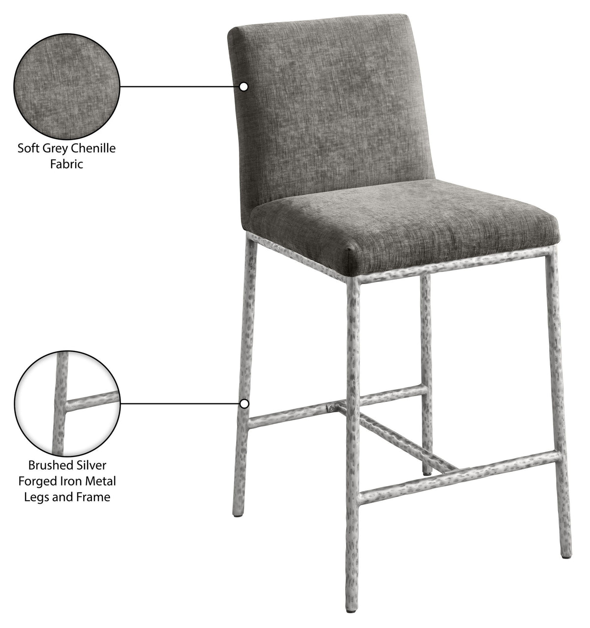 Reeves - Chenille Fabric Upholstered Counter Stool (Set of 2) - Silver Base