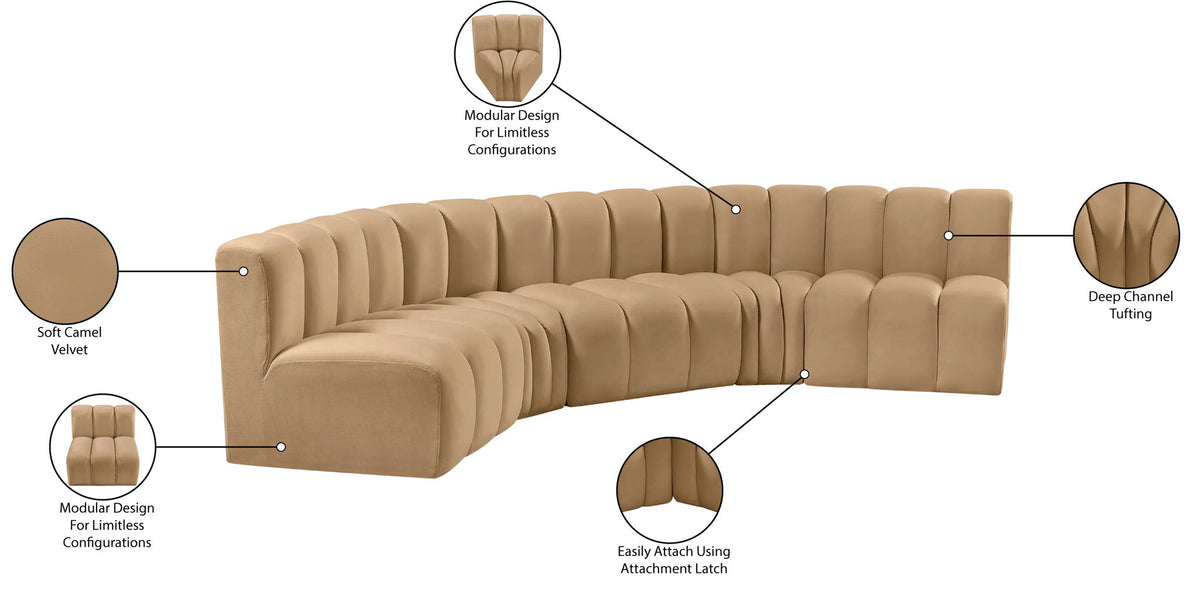 Arc - Velvet 5 Piece U-Shaped Modular Sofa