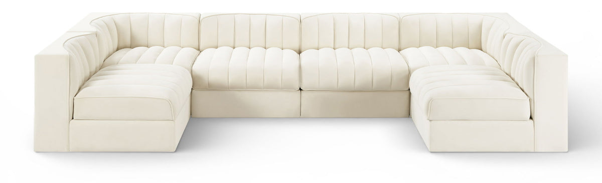 Rummi - Armless Velvet Performance Fabric Upholstered 6 Piece Modular Sectional