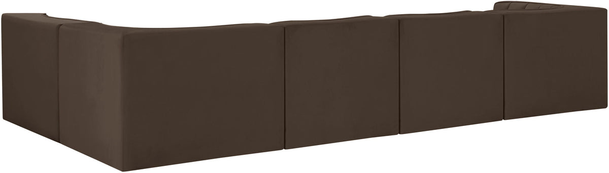 Rummi - Velvet Performance Fabric Upholstered 5 Piece Modular Sectional, L-Shaped (Right)