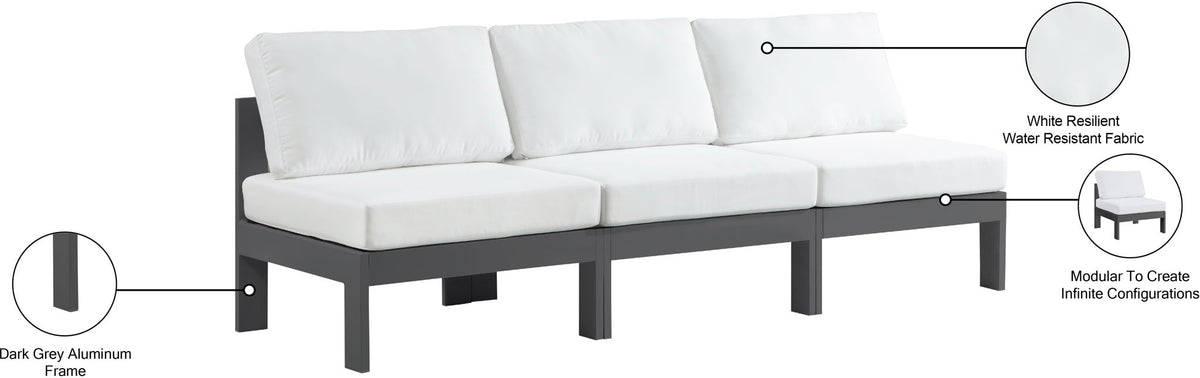 Nizuc - Outdoor Patio 3 Seat Armless Modular Sofa With Gray Frame