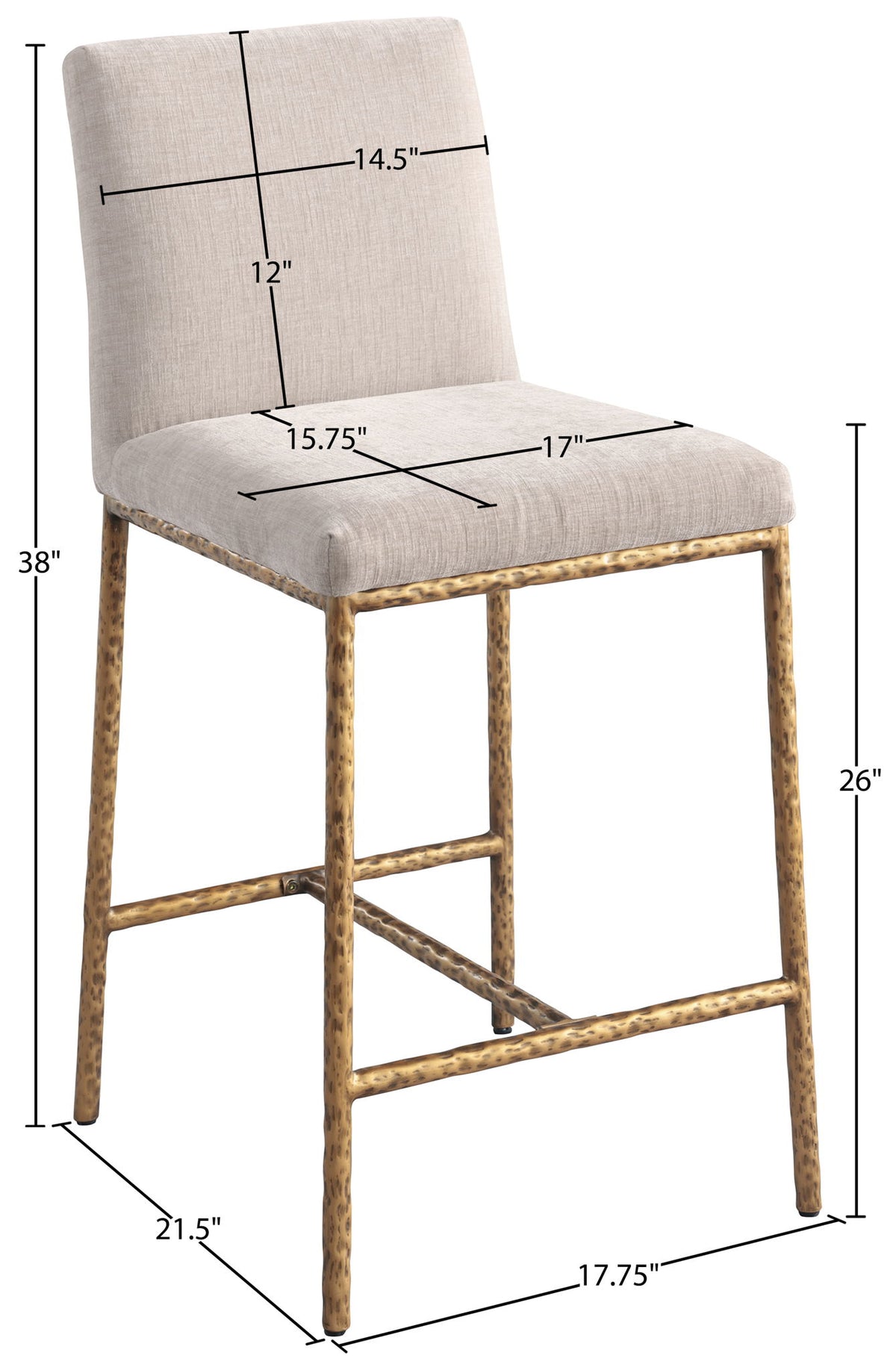 Reeves - Chenille Fabric Upholstered Counter Stool (Set of 2) - Gold Base