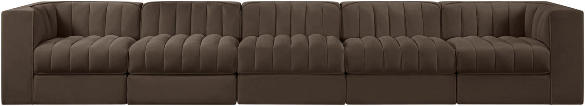 Rummi - Velvet Performance Fabric Upholstered 5 Piece Modular Sofa