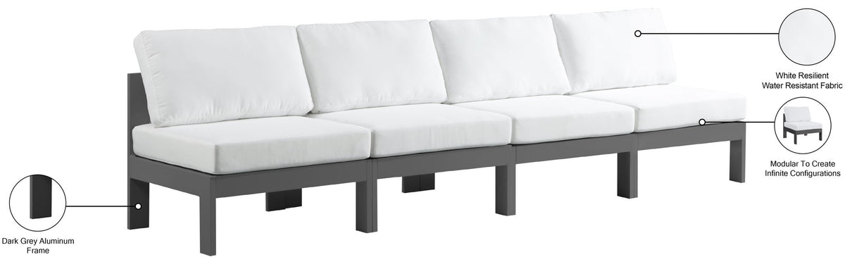 Nizuc - Outdoor Patio 4 Seat Armless Modular Sofa With Gray Frame