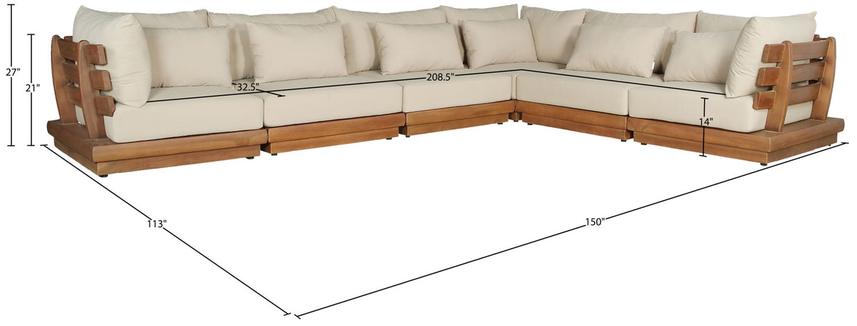 Mirella - 6 Piece Water Resistant Fabric Upholstered Outdoor Patio Modular Sectional