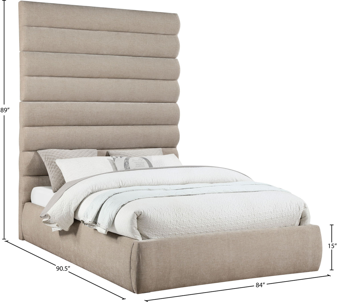 Adam - Chenille Fabric Bed With 89" Headboard