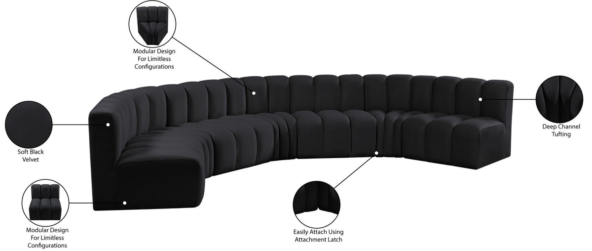 Arc - Velvet 7 Piece U-Shaped Modular Sofa