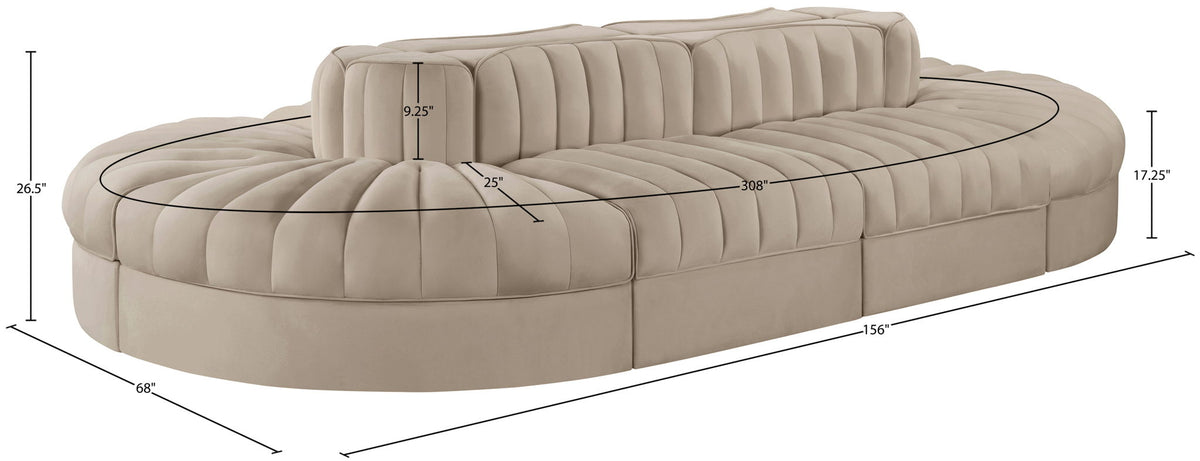 Rummi - Oval Velvet Performance Fabric Upholstered 8 Piece Modular Sectional