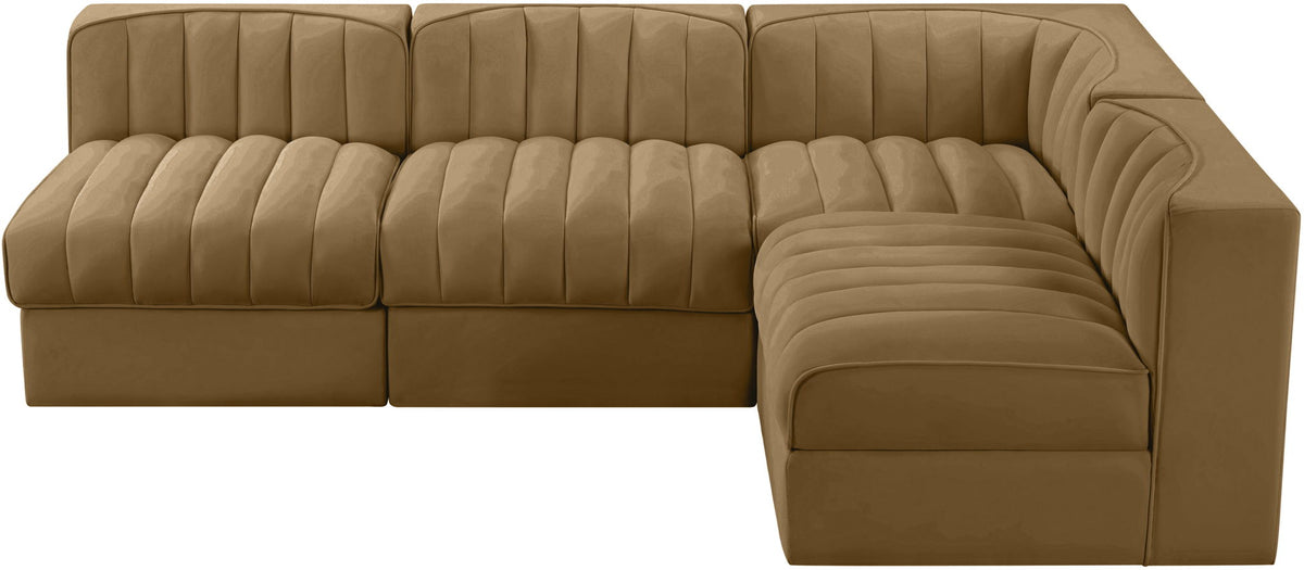 Rummi - Armless Velvet Performance Fabric Upholstered 4 Piece Modular Sectional