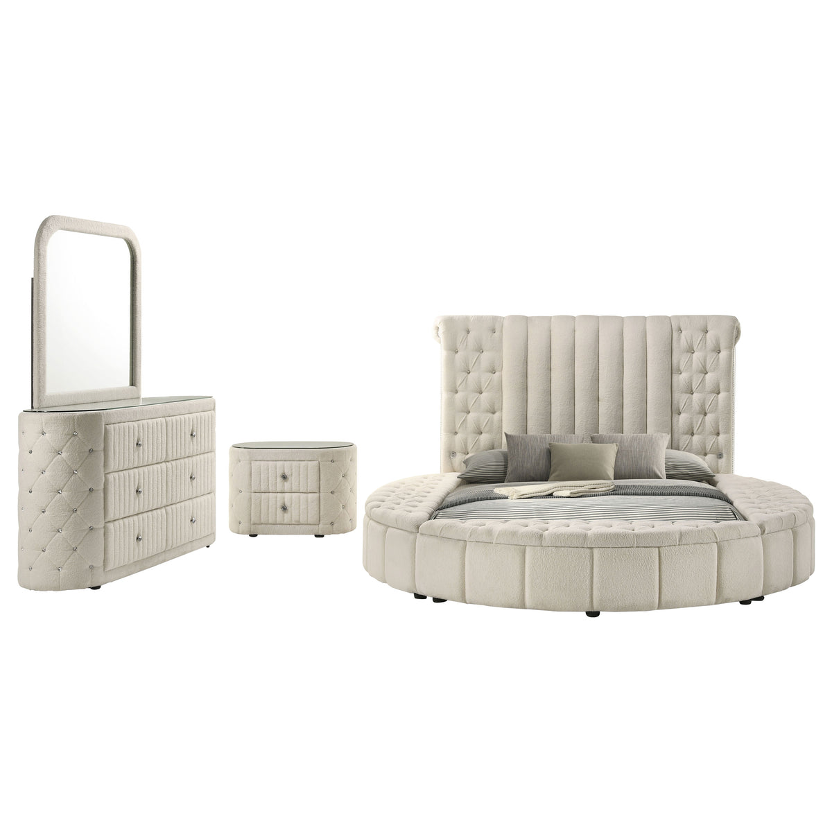 Sonya 4-piece Upholstered Eastern King Bedroom Set Ivory