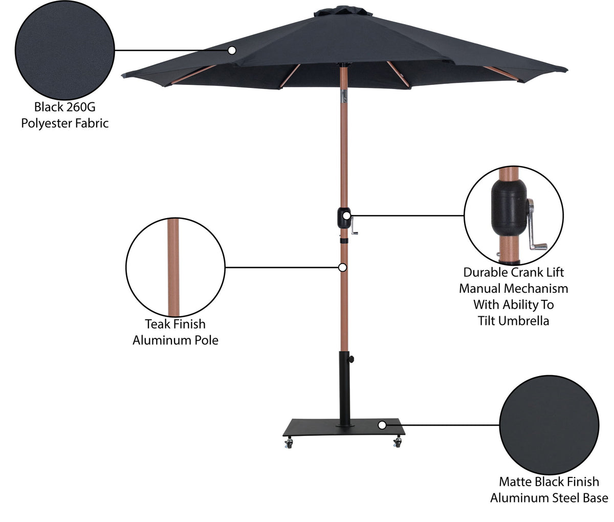 Fiji - Aluminum Patio Umbrella With Square Black And Teak Base