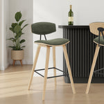 Fox - Bar Height Curved Back Wood Bar Stool With Faux Leather Seat