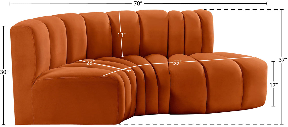 Arc - Velvet 3 Piece Modular L-Shaped Sofa
