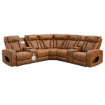 Taddeo - Power Motion Sectional Sofa With Power Headrest, Massage & LED - Two Tone Brown Leatherette